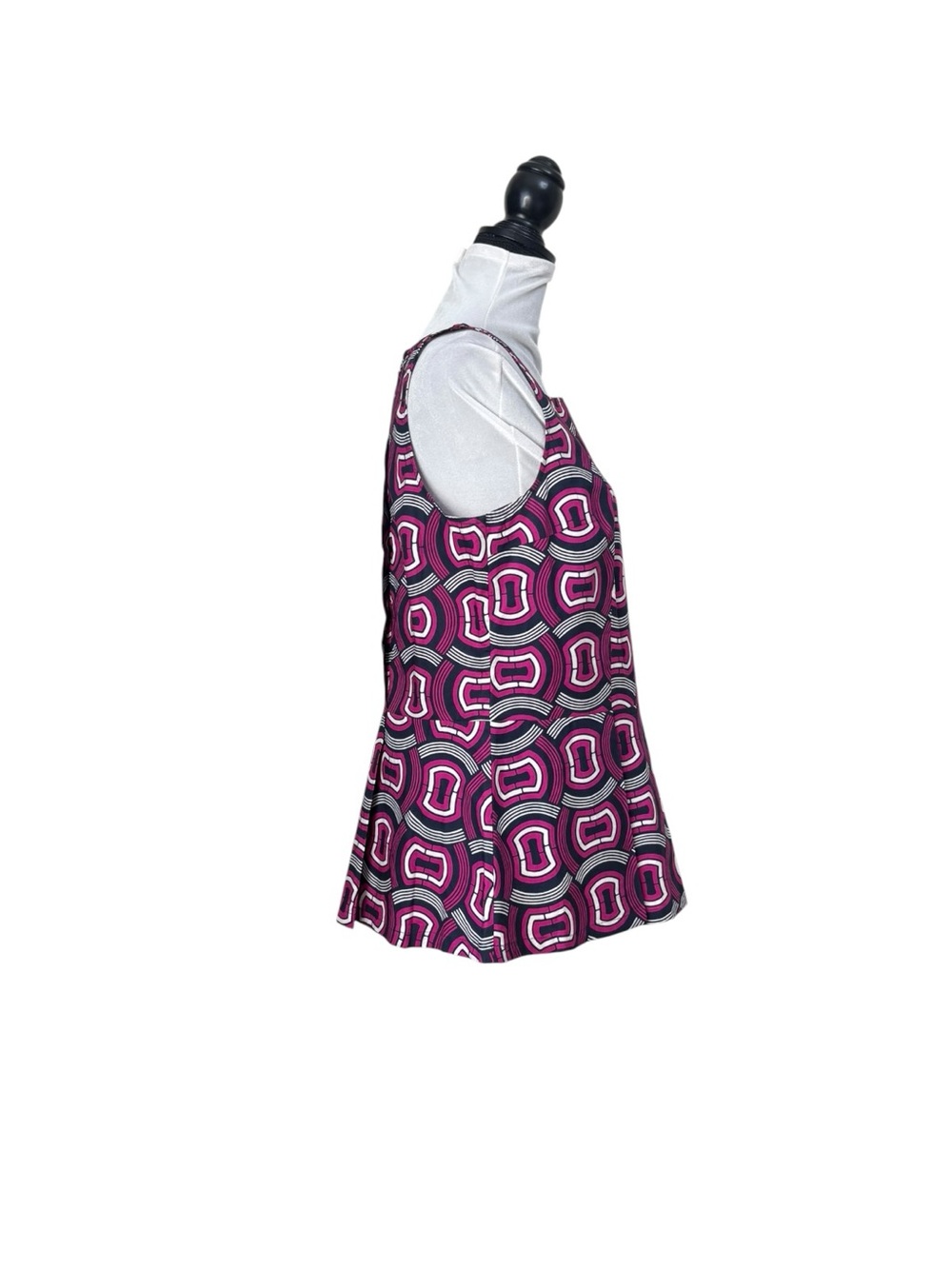 Club Monaco cotton pink & navy abstract print sleeveless contemporary top large - Picture 5 of 10